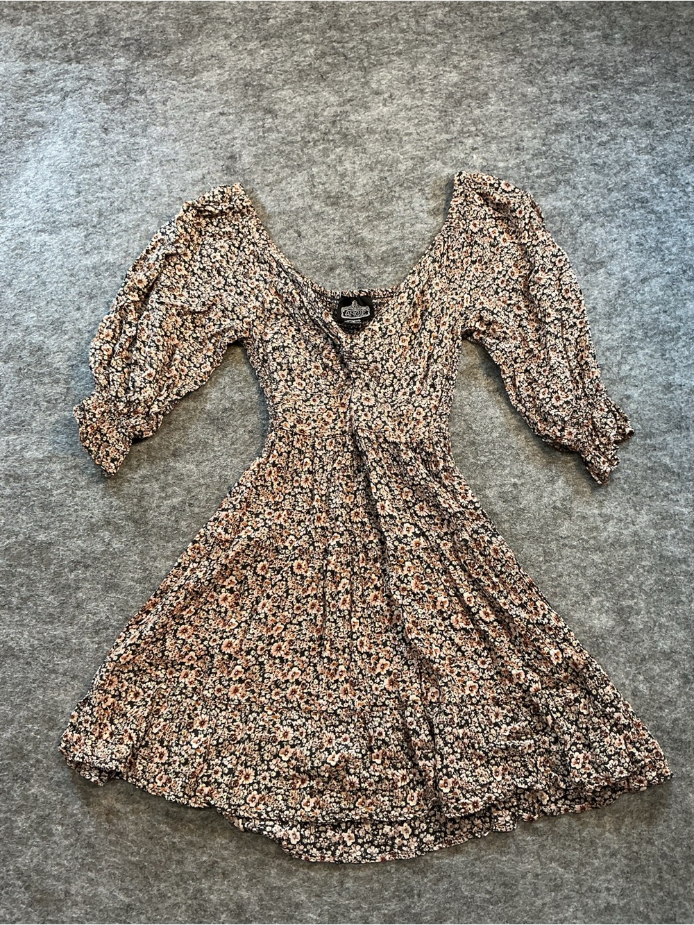 Angie Smocked Boho Wrap Casual Floral Midi Dress in Beige - Size S
